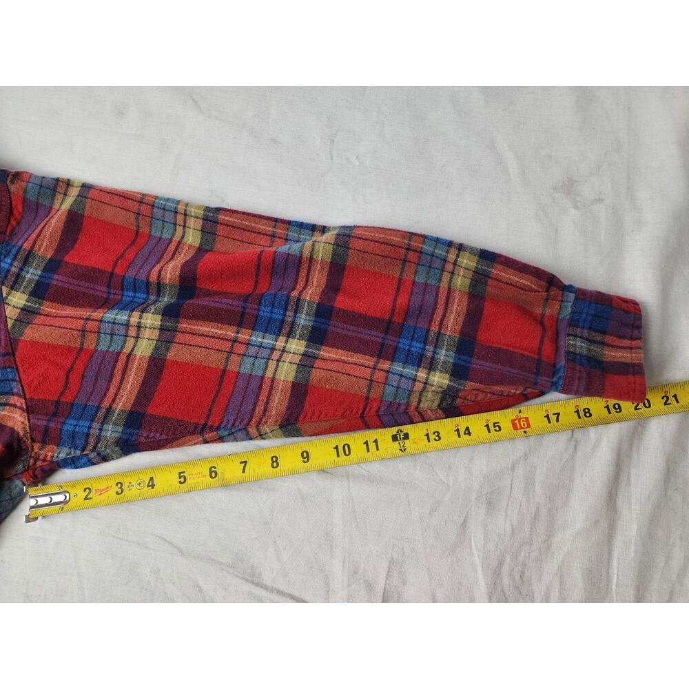 Eddie Bauer L Mens Red Plaid Flannel Shirt 100% Cotton Button Up Long Sleeve - Picture 9 of 9